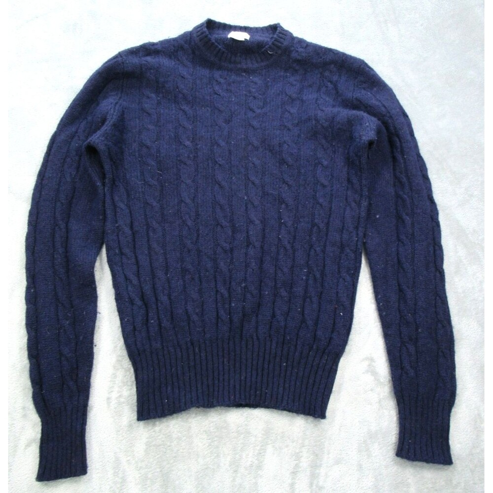 VTG  Jordan Marsh Sweater Mens Size Large Cable Knit Blue 100% Shetland Wool